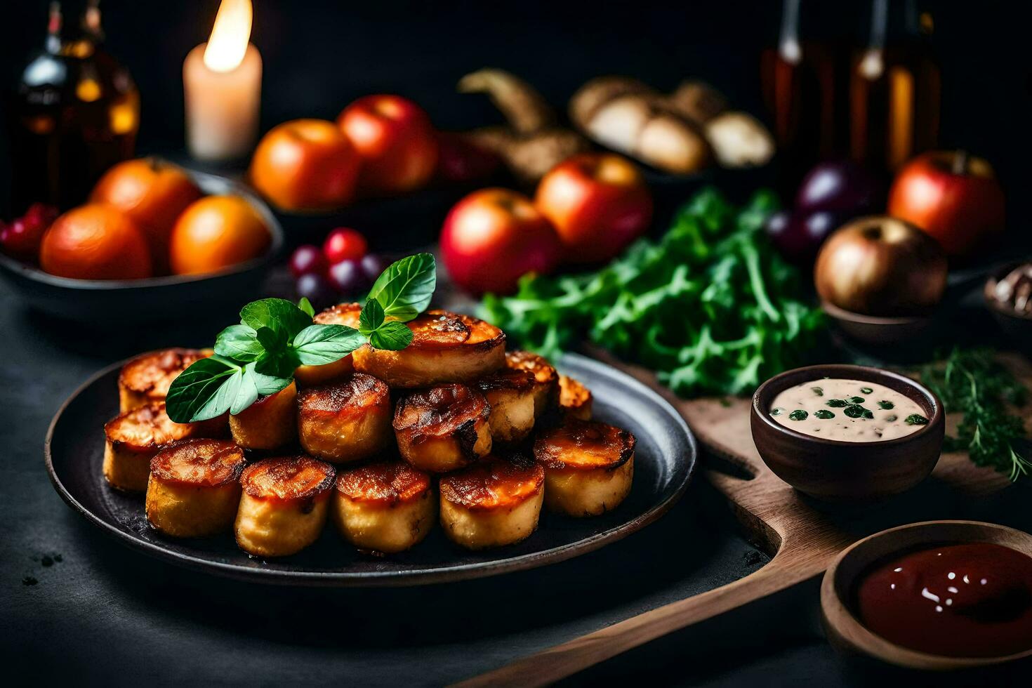 a plate of food with potatoes and other ingredients. AI-Generated photo