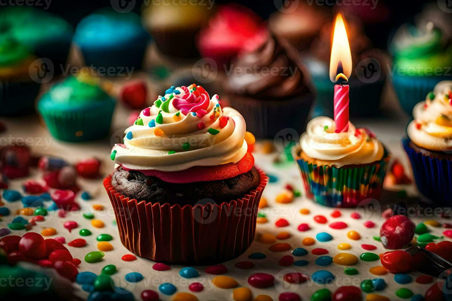 birthday candles on a cupcake. AI-Generated photo