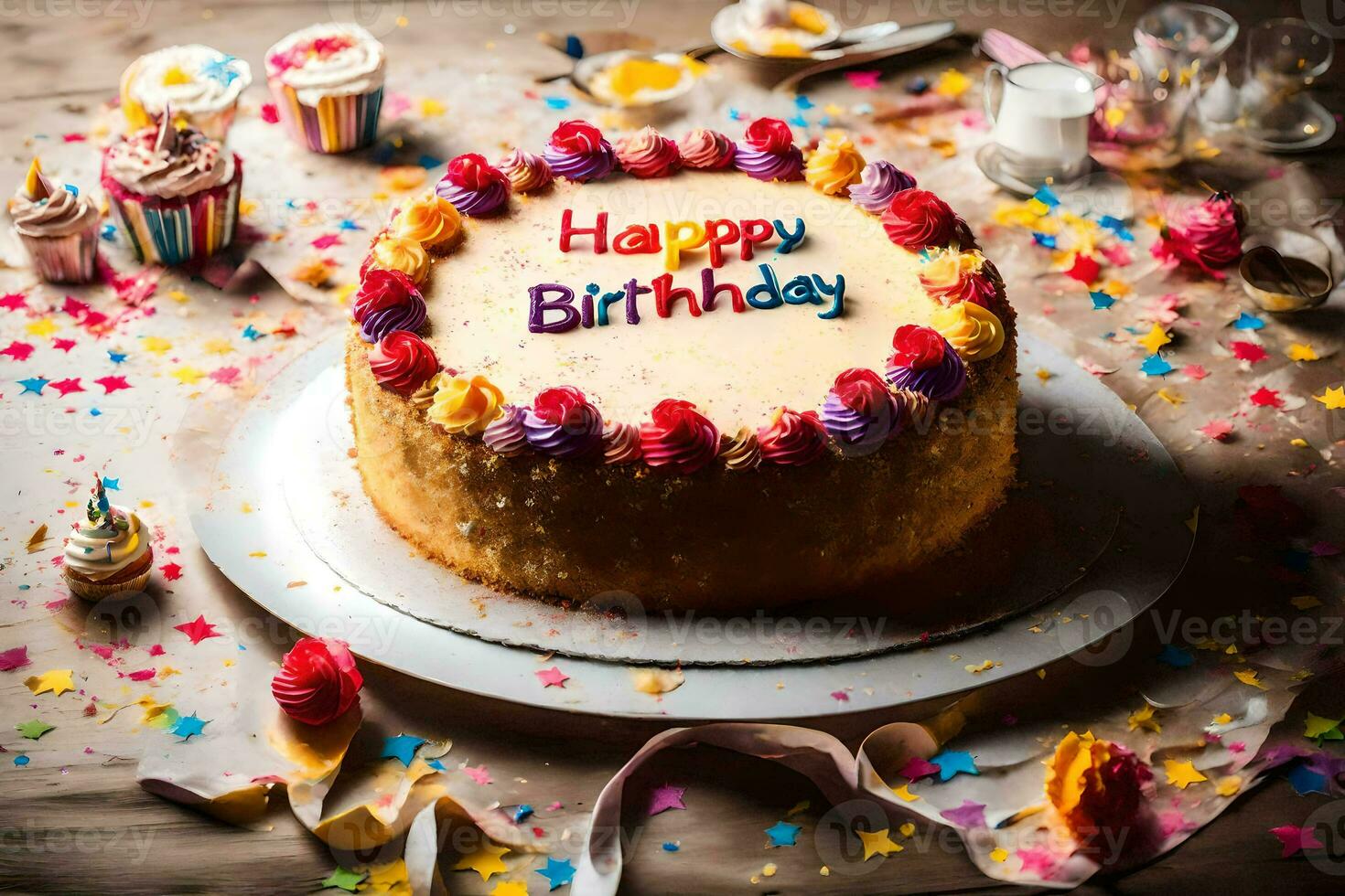 happy birthday cake with colorful confetti. AI-Generated photo