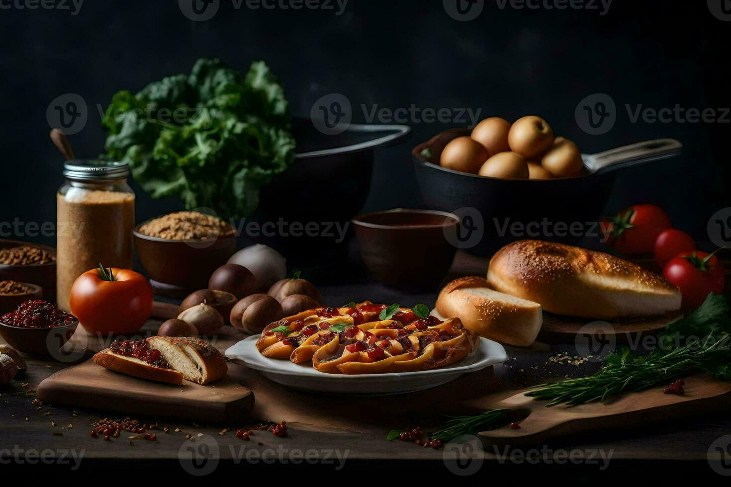 a variety of food on a table. AI-Generated photo
