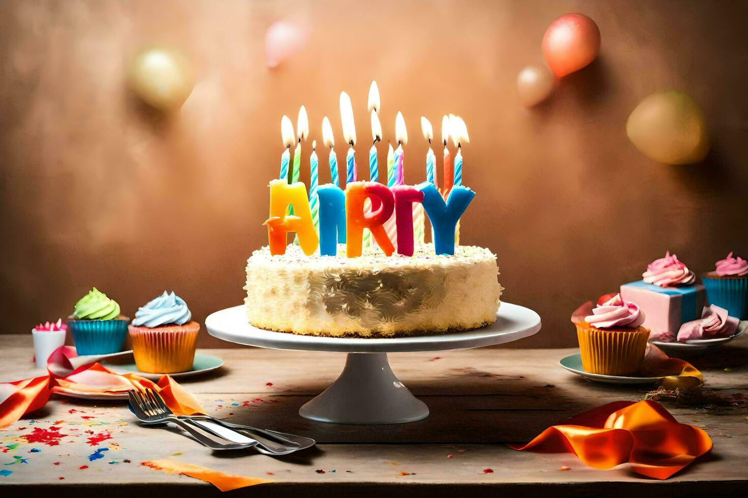 el cumpleaños pastel es iluminado con velas generado por ai foto