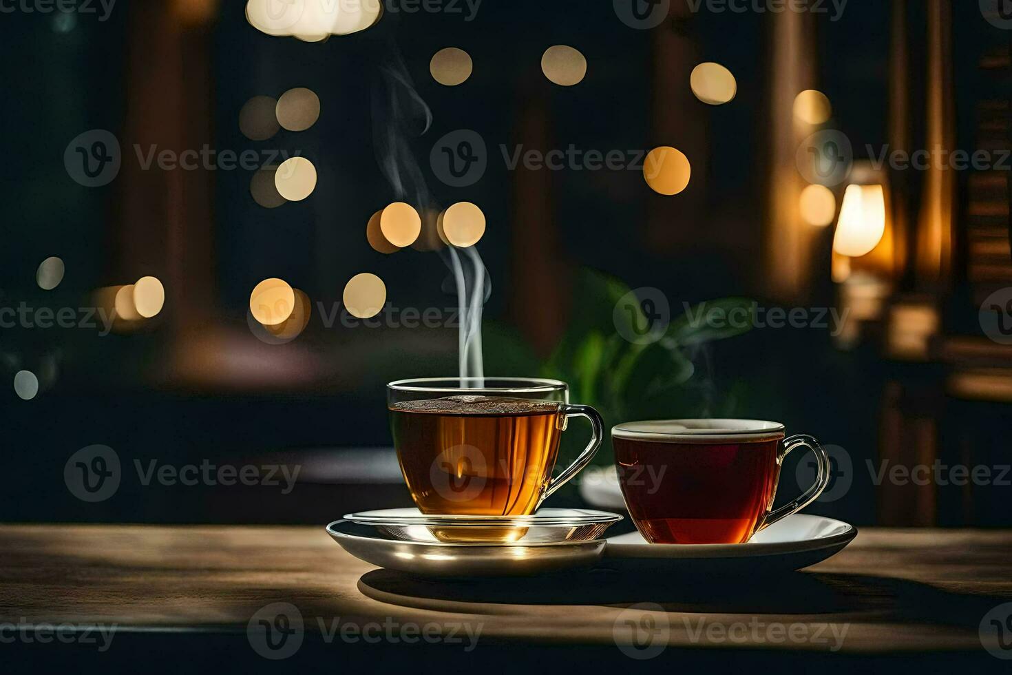 two cups of tea on a wooden table. AI-Generated photo