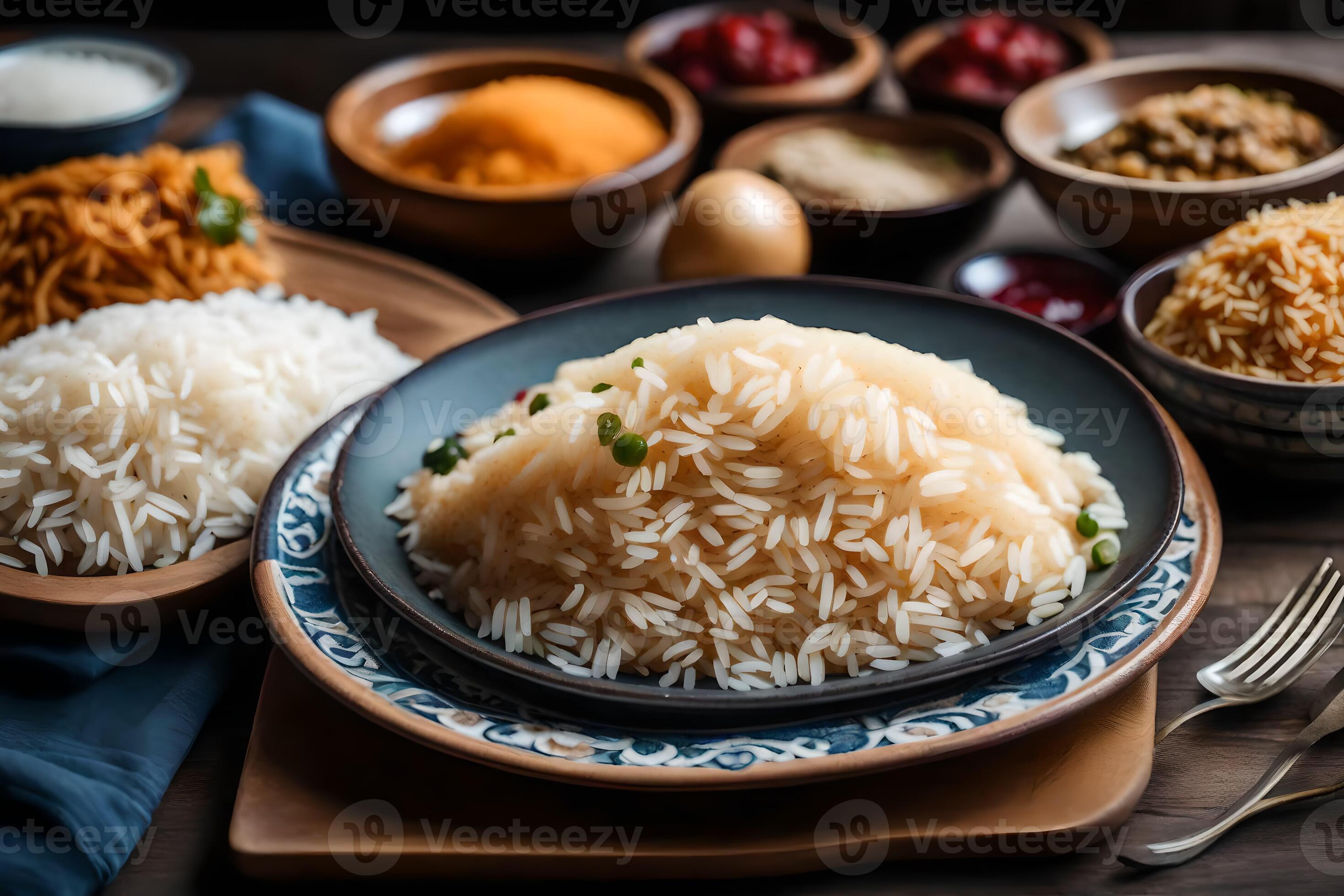various types of rice dishes on a table. AIGenerated 33746187 Stock