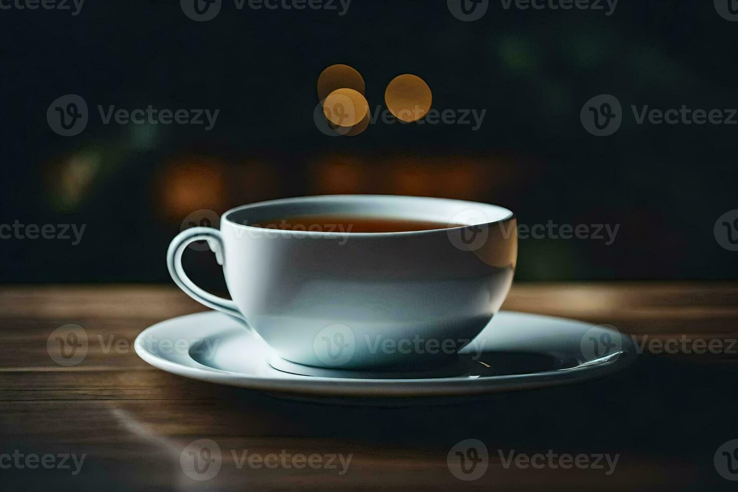 a cup of tea on a wooden table. AI-Generated photo