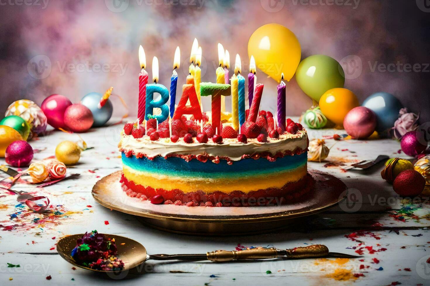 a birthday cake with the word ita lit on it. AI-Generated photo