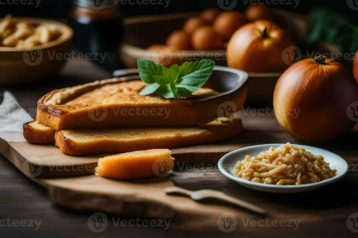 foods on a wooden table. AI-Generated photo