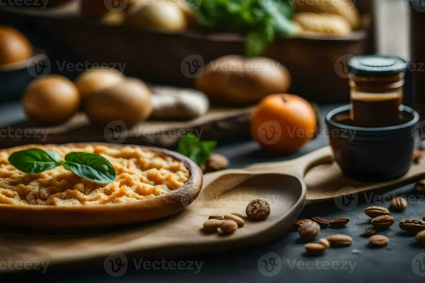 a bowl of food with nuts and spices. AI-Generated photo