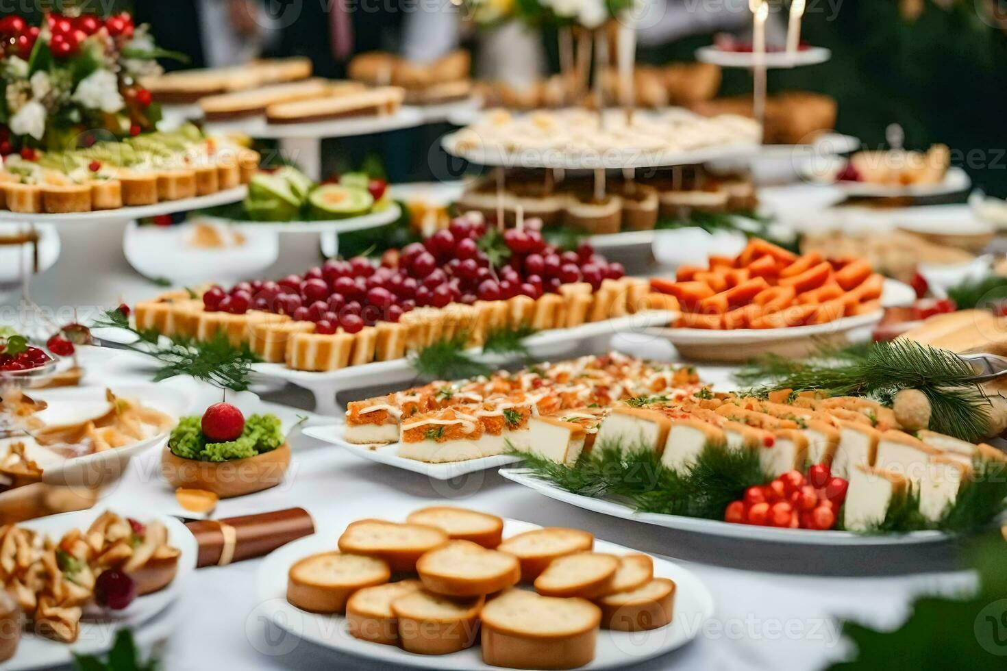 a buffet table with many different types of food. AI-Generated photo