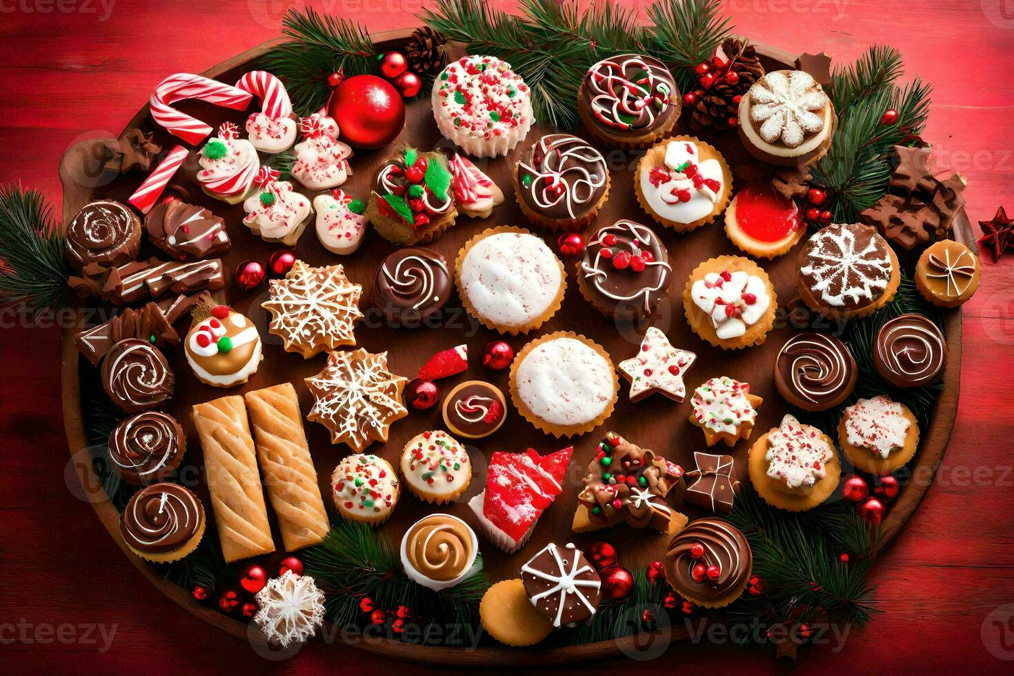 Navidad galletas en un plato. generado por ai foto