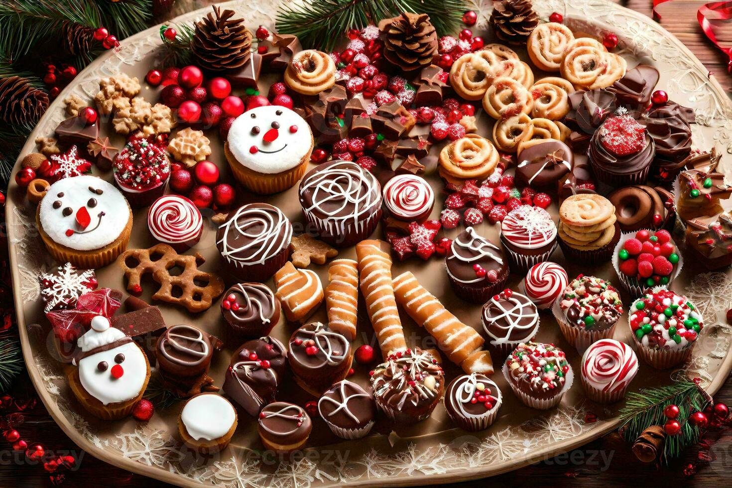 Navidad galletas en un plato. generado por ai foto