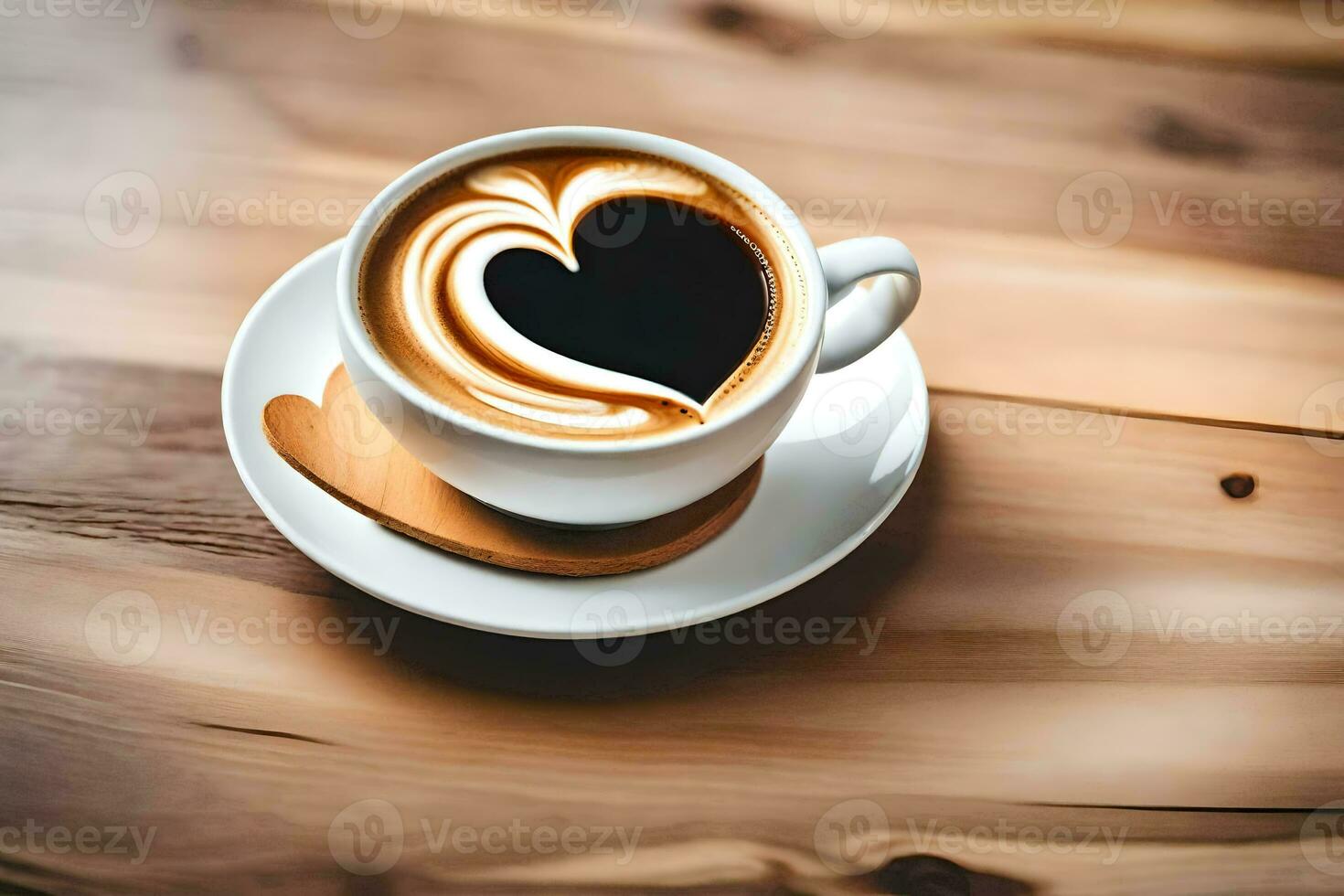 a cup of coffee with heart shaped foam. AI-Generated photo