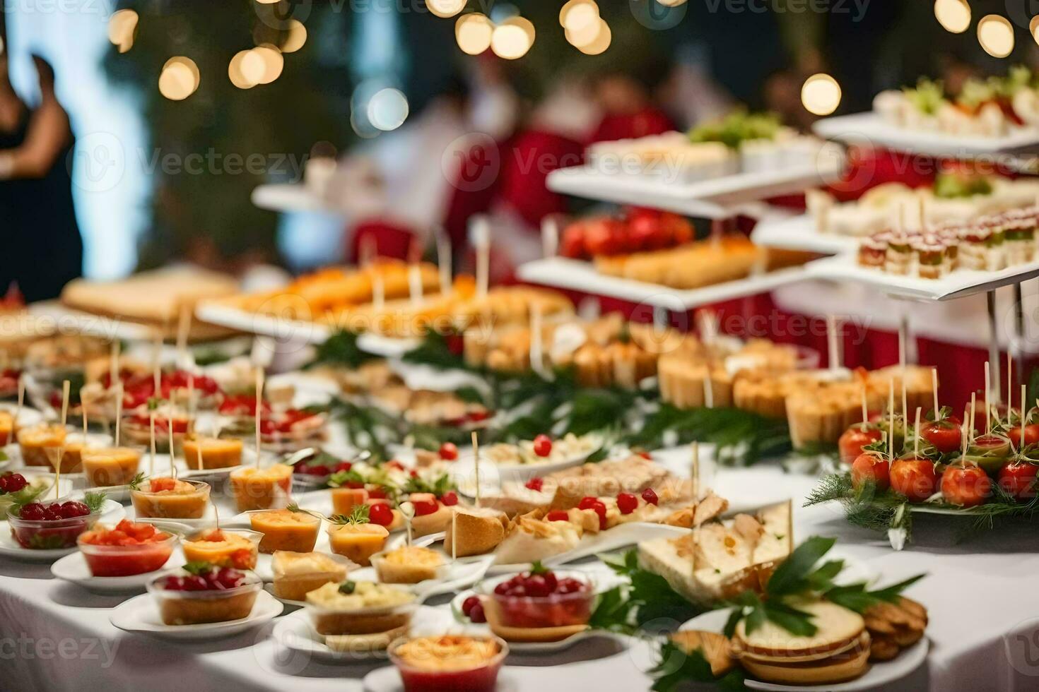 a buffet table with many different types of food. AI-Generated photo