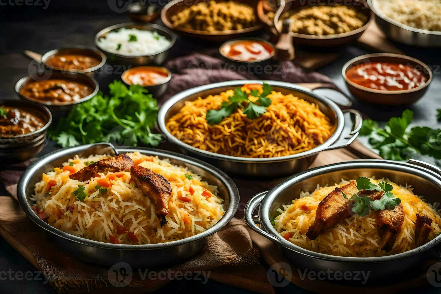 indian food in bowls and bowls. AI-Generated photo