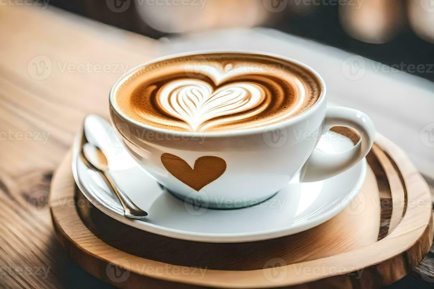 un taza de café con corazón conformado latté Arte. generado por ai foto