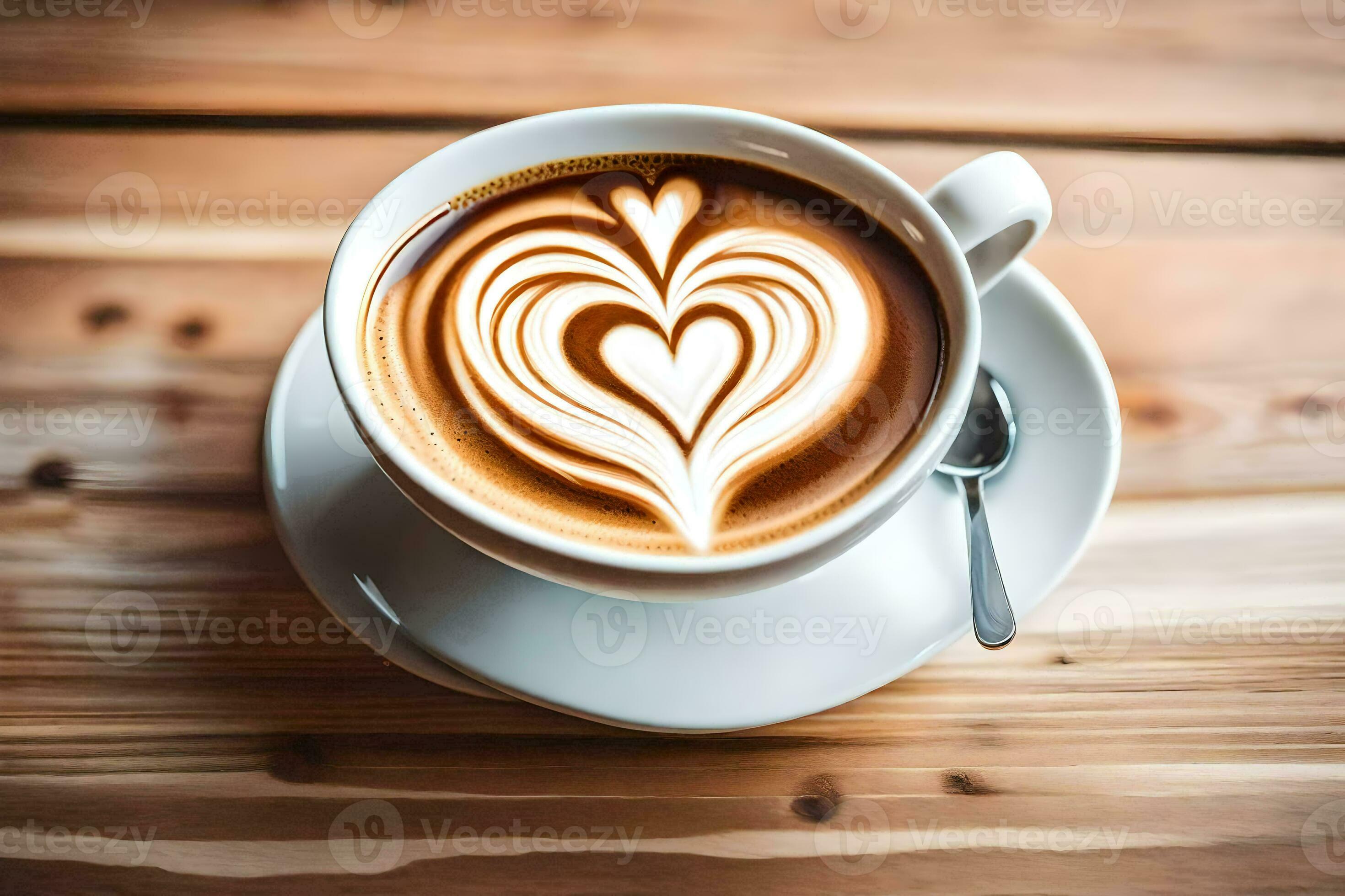 a cup of coffee with a heart shaped latte art. AI-Generated 33765126 Stock  Photo at Vecteezy