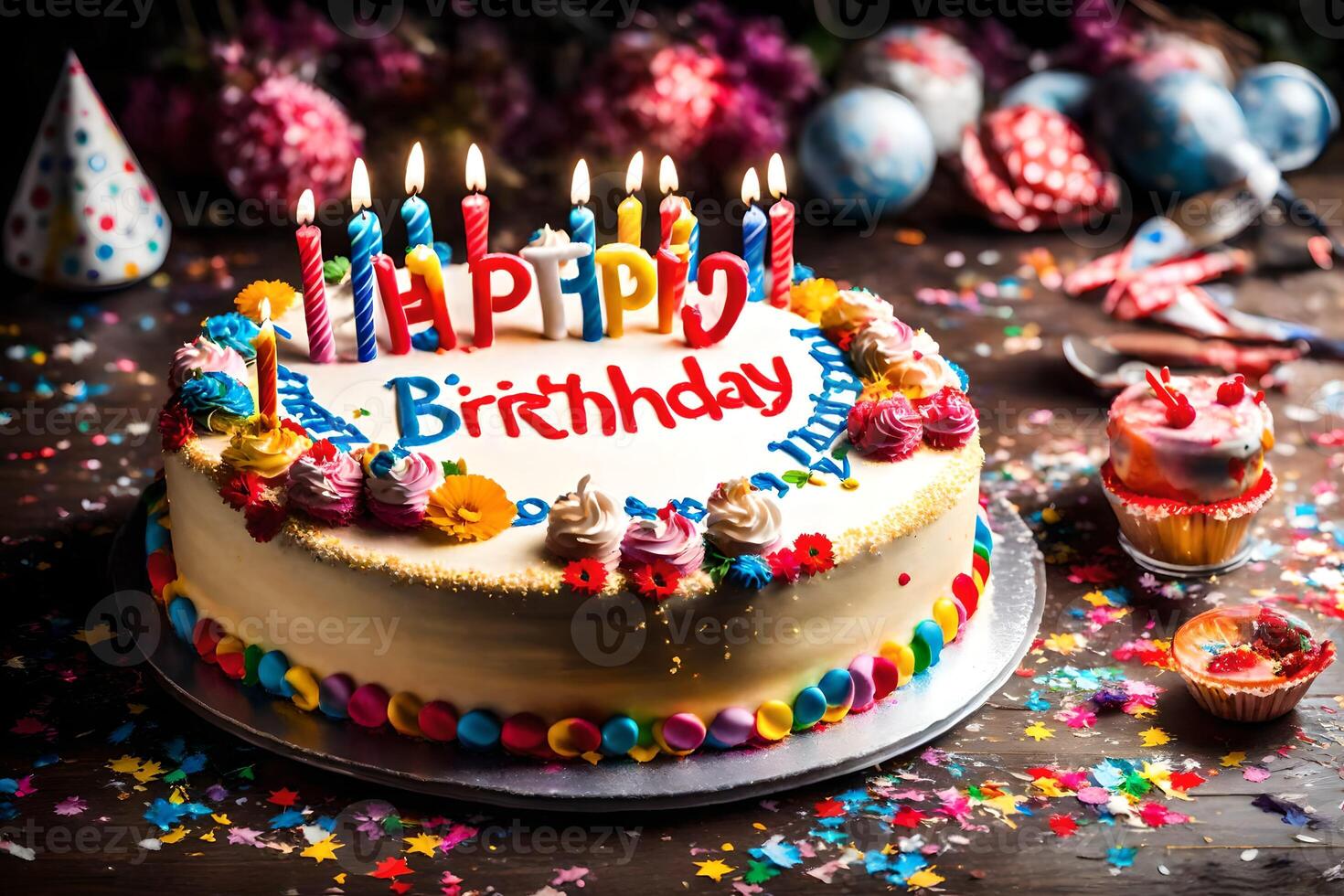 happy birthday cake wallpaper. AI-Generated 33766166 Stock Photo at