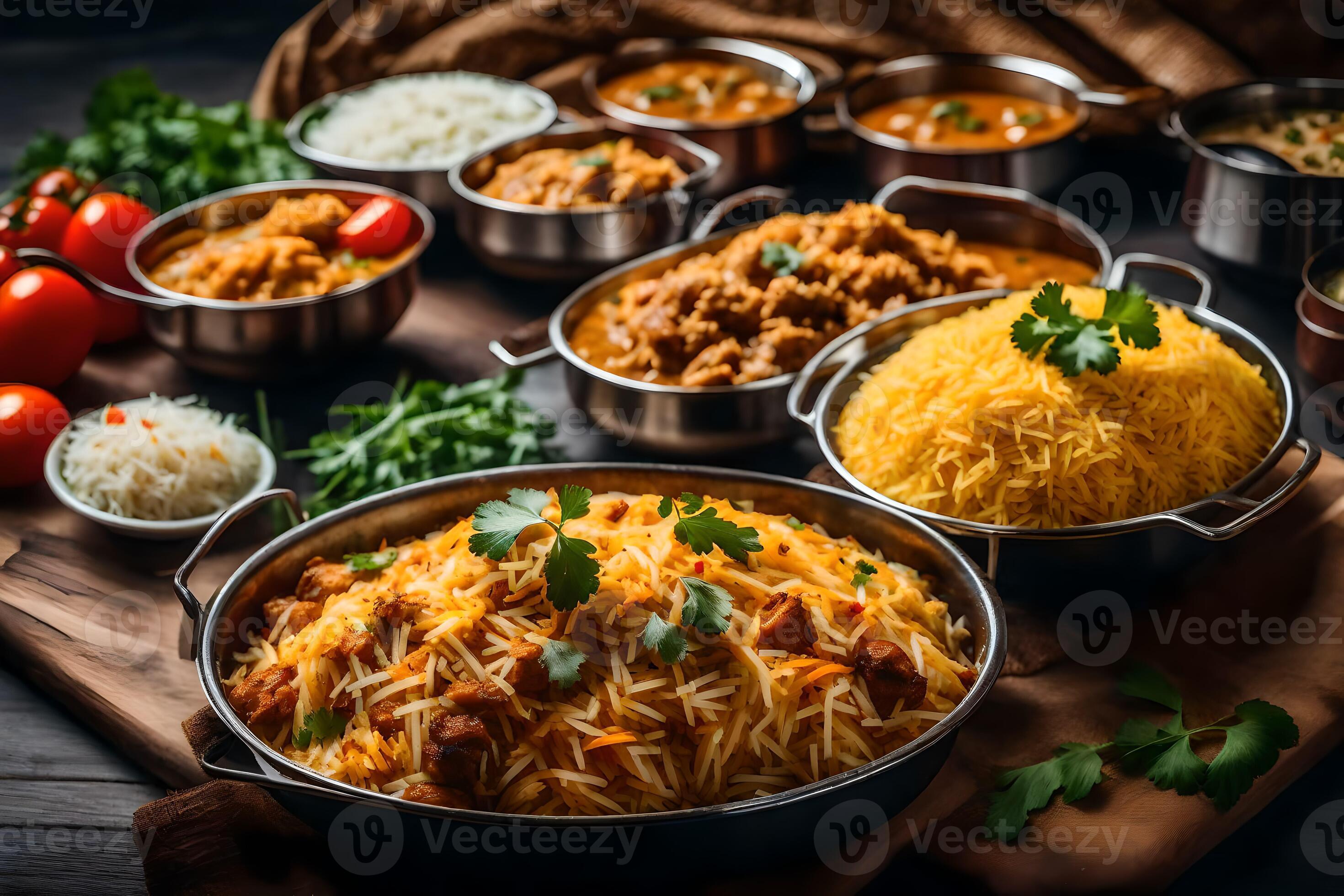 indian food in bowls and pans. AIGenerated 33767486 Stock Photo at