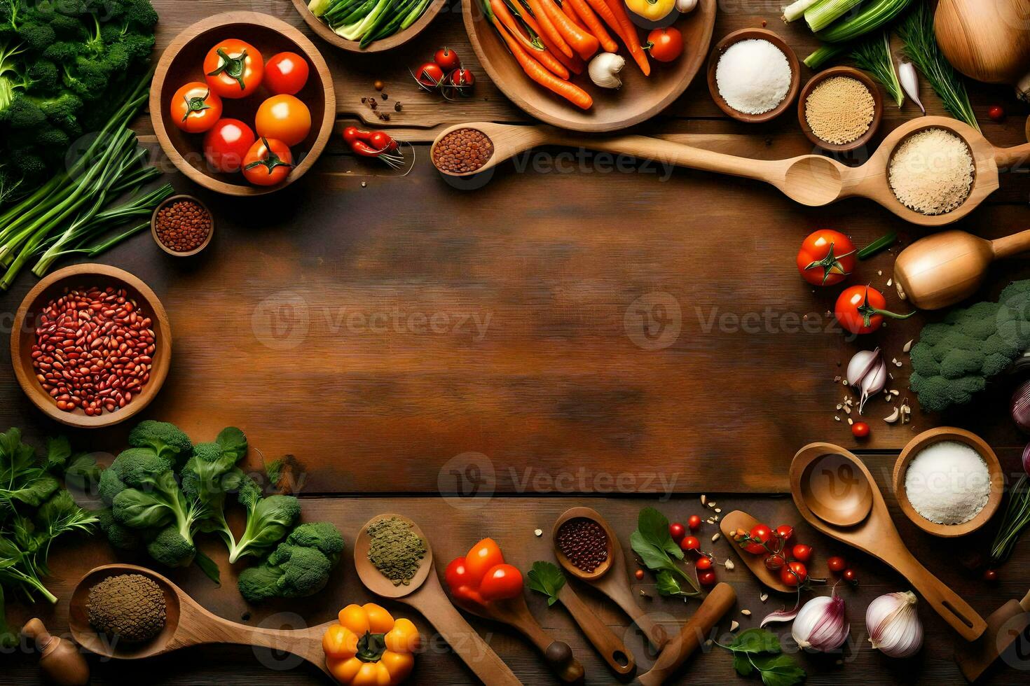 un de madera mesa con muchos diferente tipos de vegetales. generado por ai foto