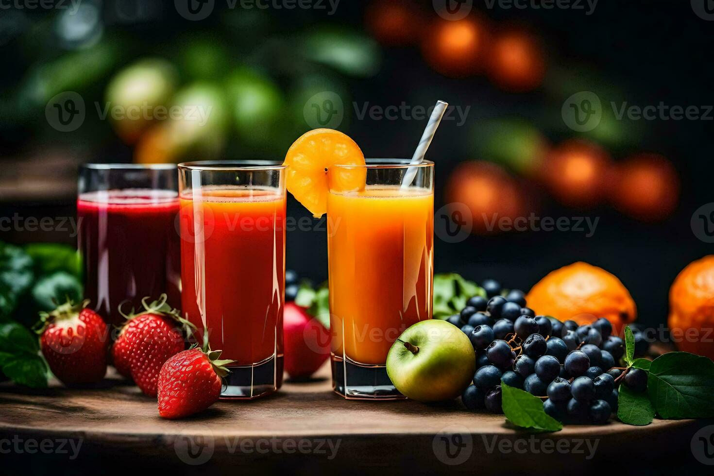 dos lentes de jugo con Fruta y bayas. generado por ai foto