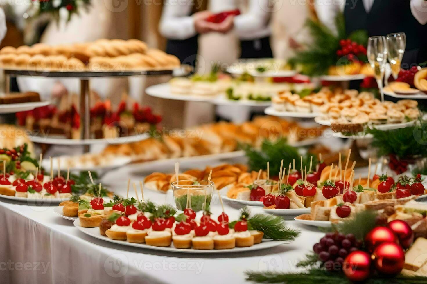 a buffet table with many different types of food. AI-Generated photo