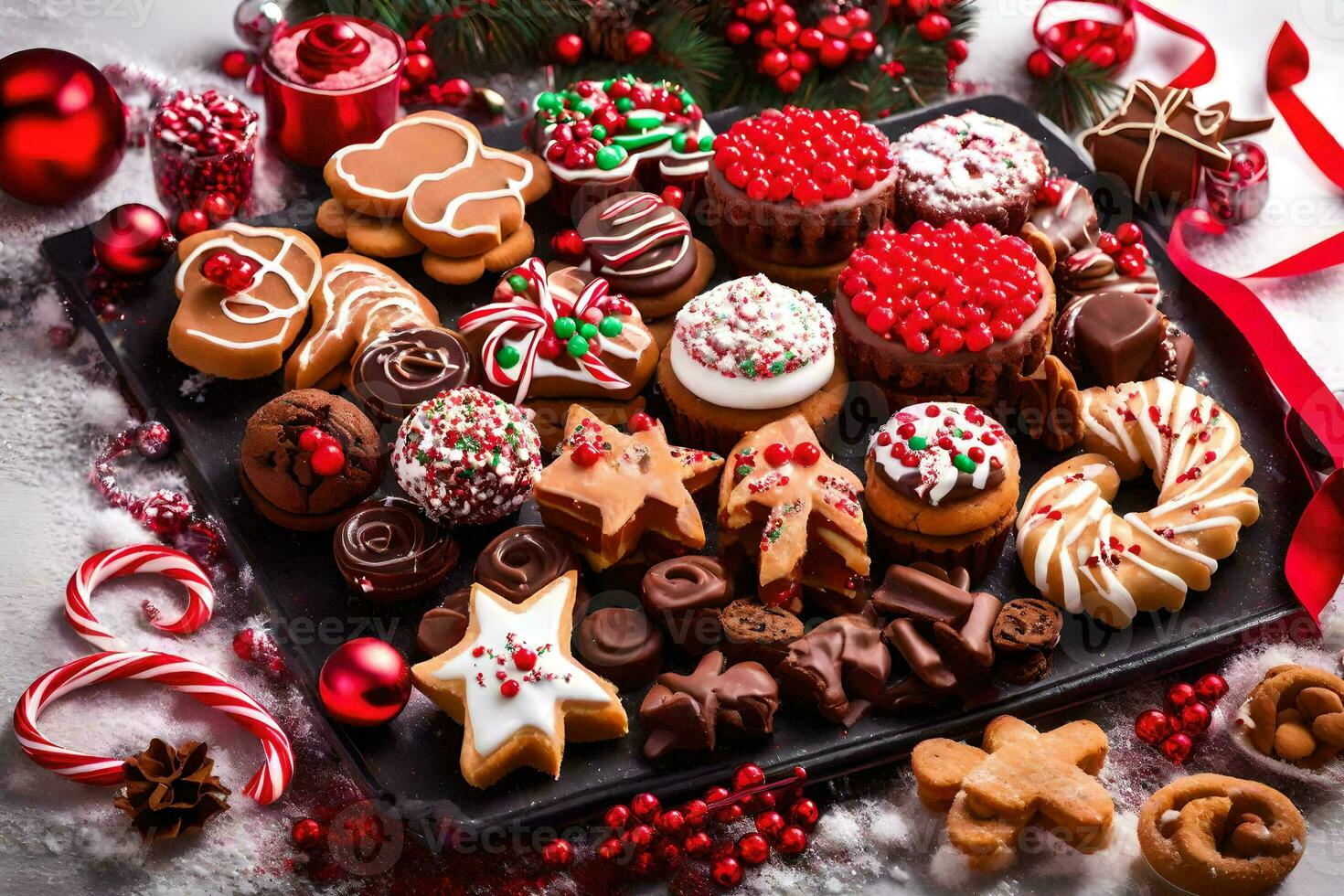 christmas cookies on a platter. AI-Generated photo