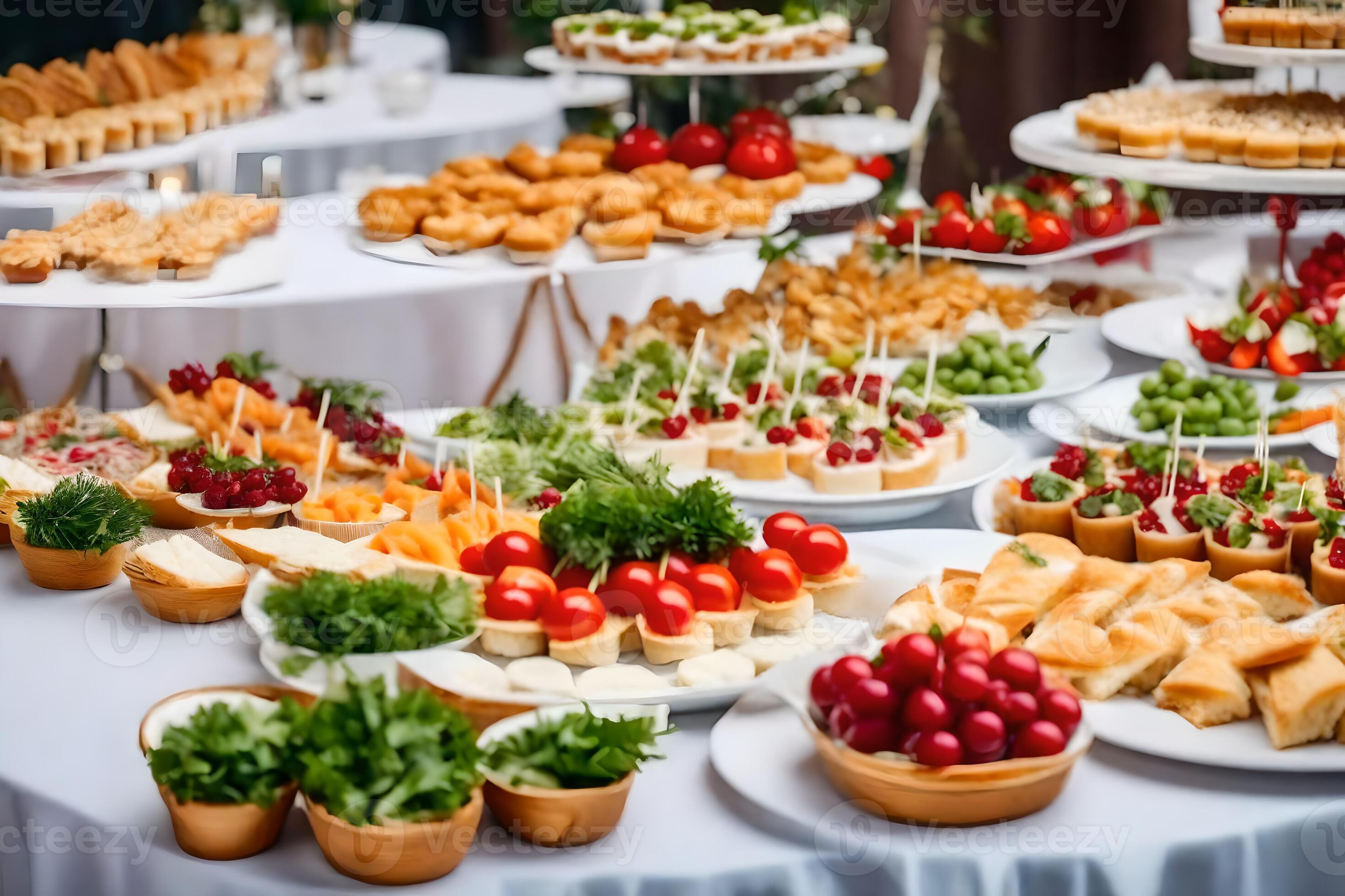 a buffet table with various types of food. AI-Generated 33769940 Stock