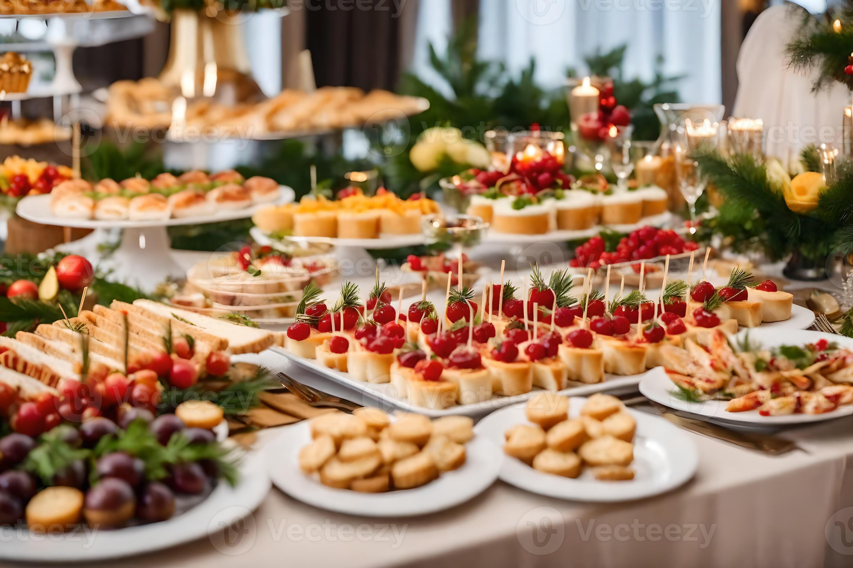a buffet table with various types of food. AI-Generated 33774578 Stock