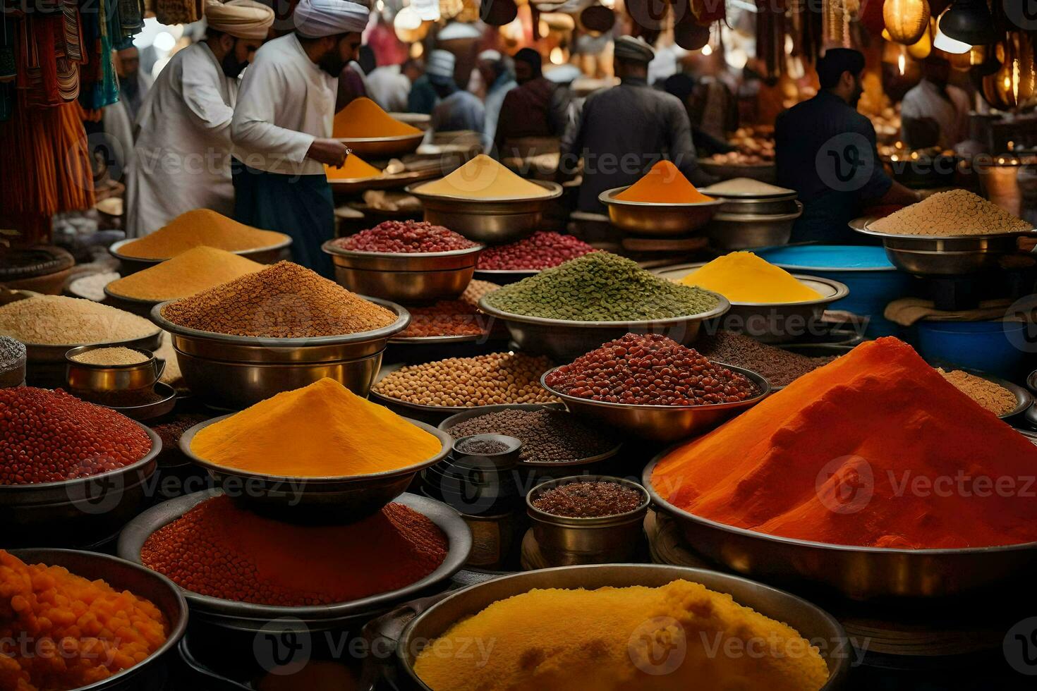 a market with many different types of spices. AI-Generated photo