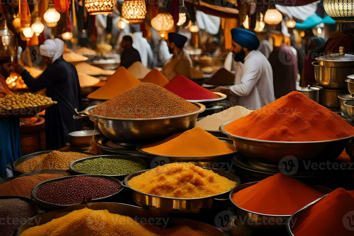 a market with many different types of spices. AI-Generated photo