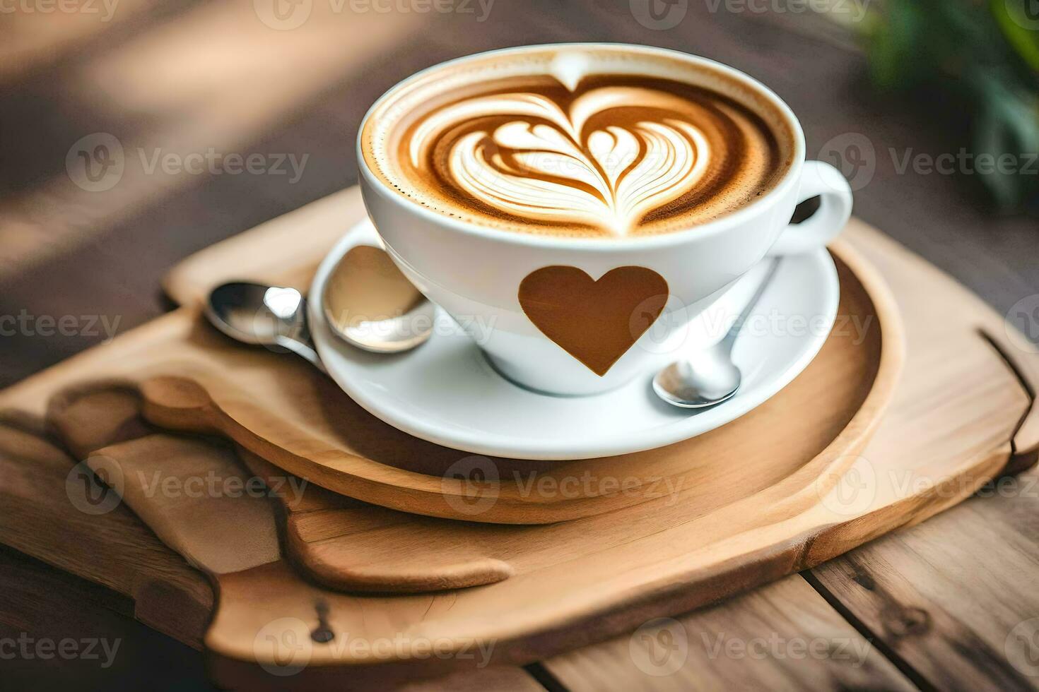 a cup of coffee with a heart in the foam. AI-Generated photo