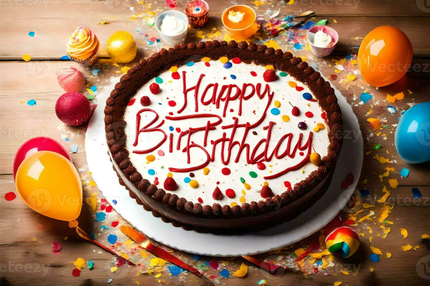 happy birthday cake with the word happy birthday written on it. AI-Generated photo