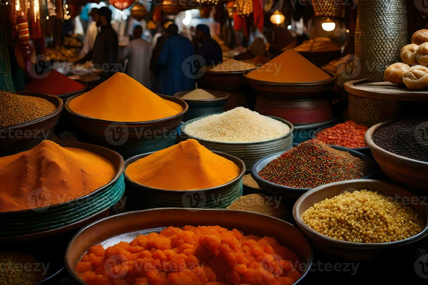 especias y especias en el zoco de Marrakech. generado por ai foto