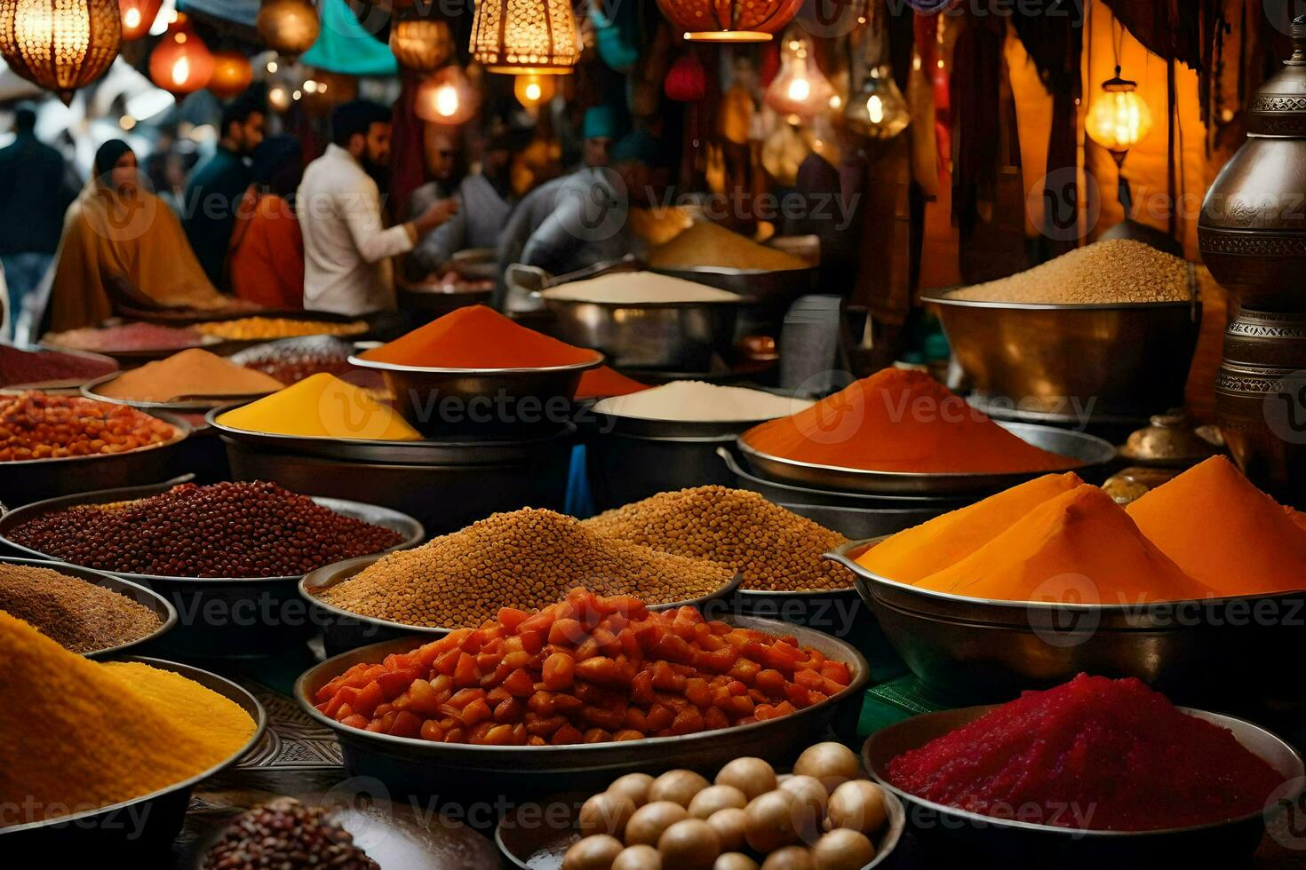 a market with many different types of spices. AI-Generated photo