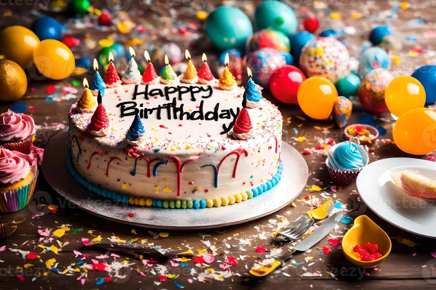 happy birthday cake wallpaper. AI-Generated 33778048 Stock Photo at