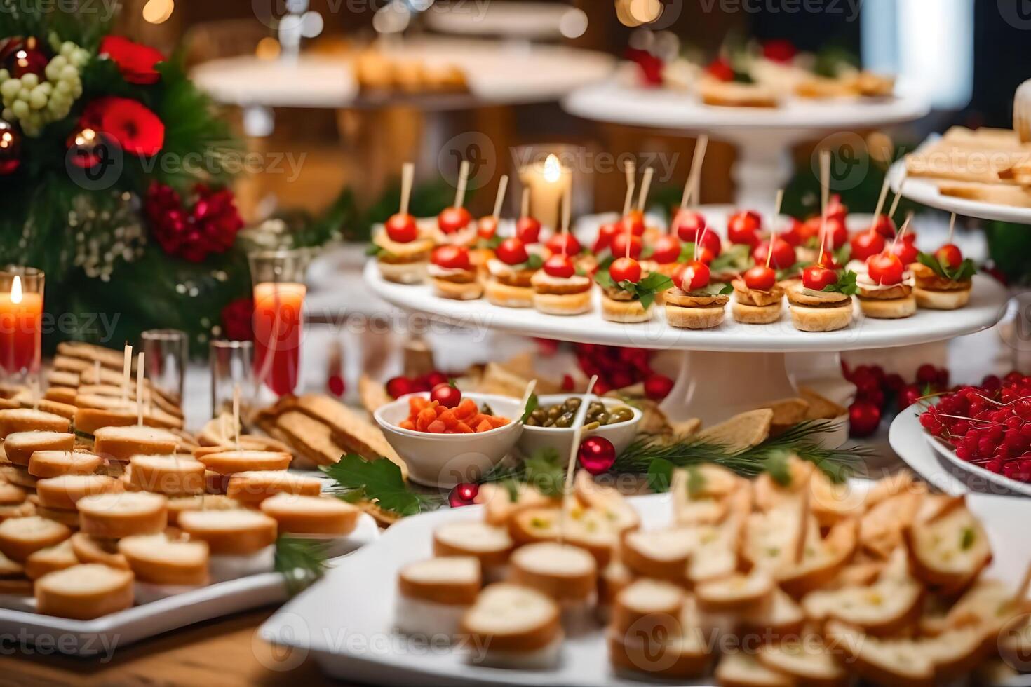 christmas buffet with appetizers and desserts. AI-Generated 33778094