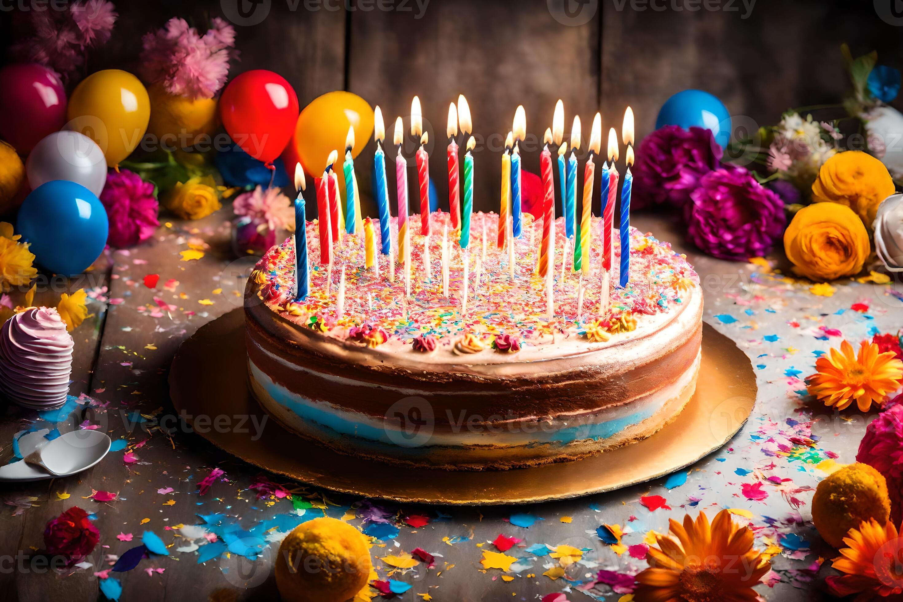 a birthday cake with many candles on it. AIGenerated 33778167 Stock