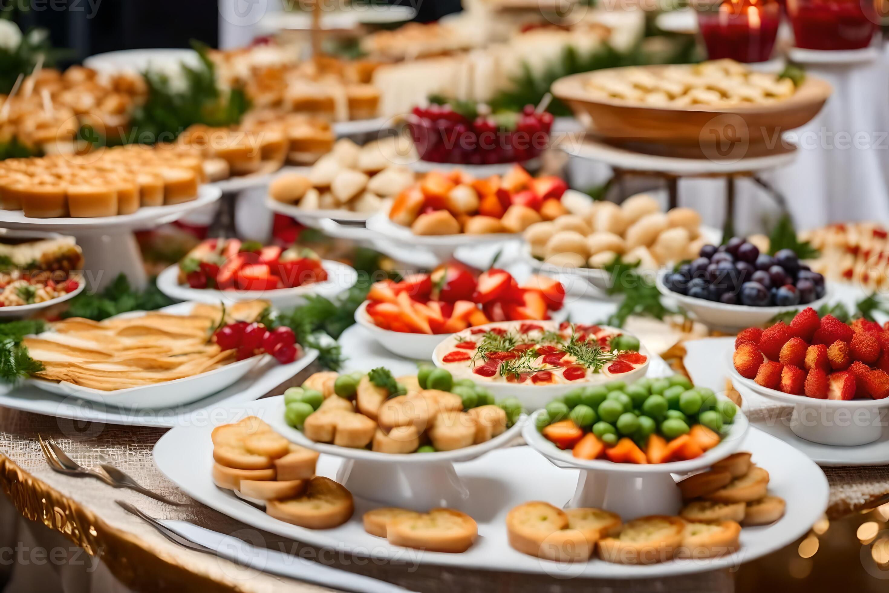 a buffet table with various types of food. AI-Generated 33778461 Stock