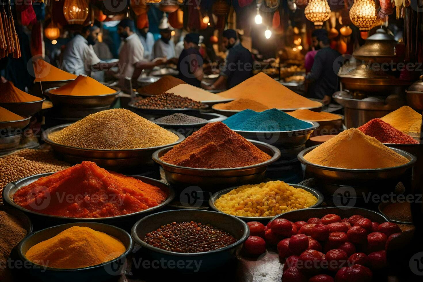 many different types of spices are displayed in bowls. AI-Generated photo