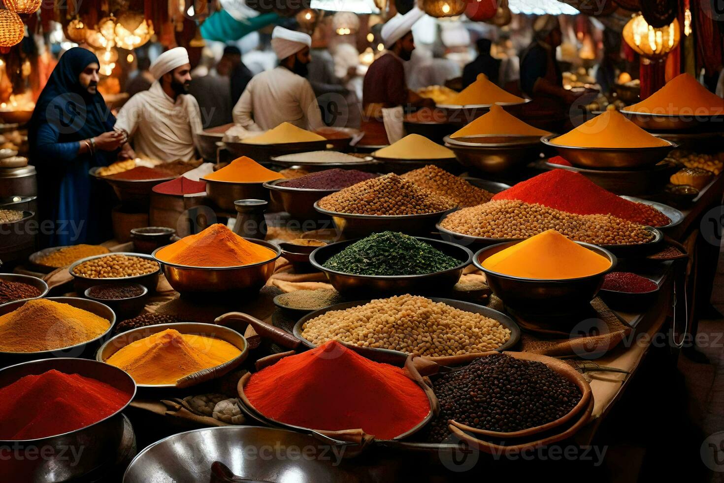 a market with many different types of spices. AI-Generated photo