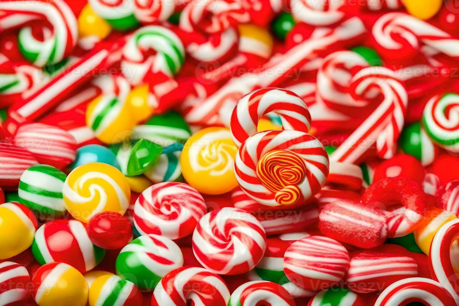 a pile of colorful candy canes. AI-Generated photo