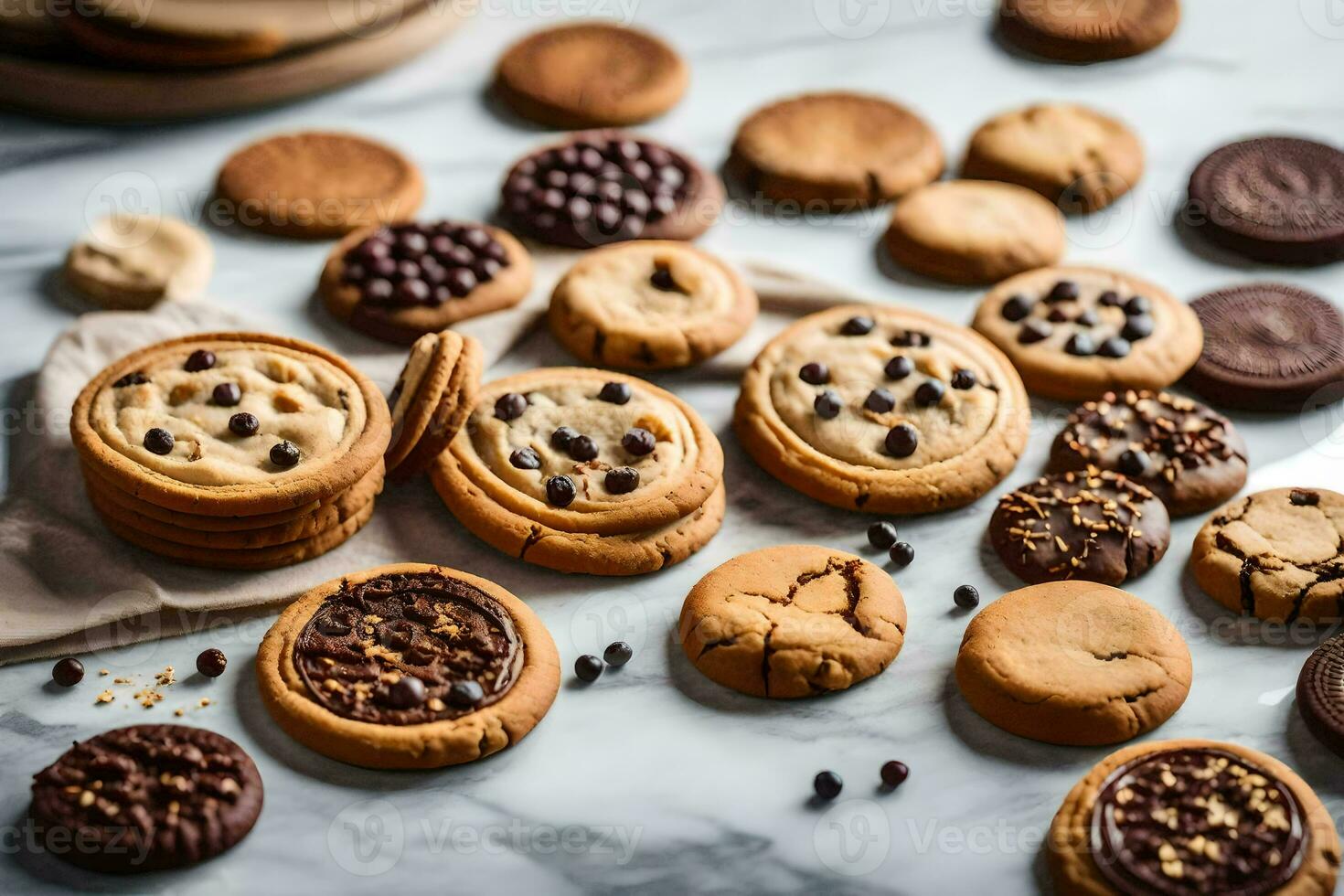 a variety of cookies and chocolate chips. AI-Generated photo