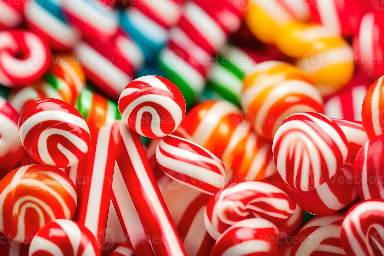 many different colored candy canes are arranged in a pile. AIGenerated