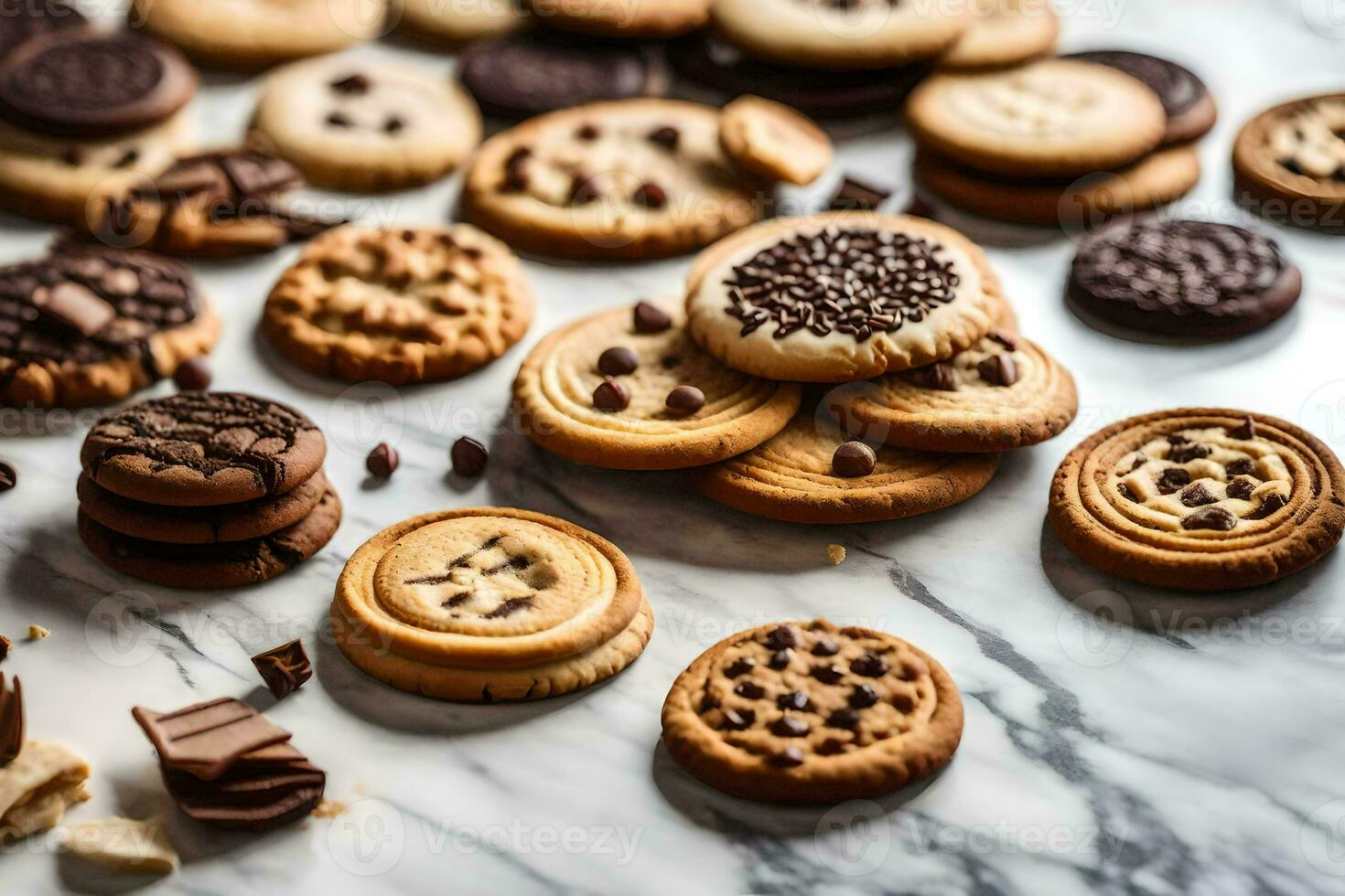 a variety of cookies and chocolate chips. AI-Generated photo