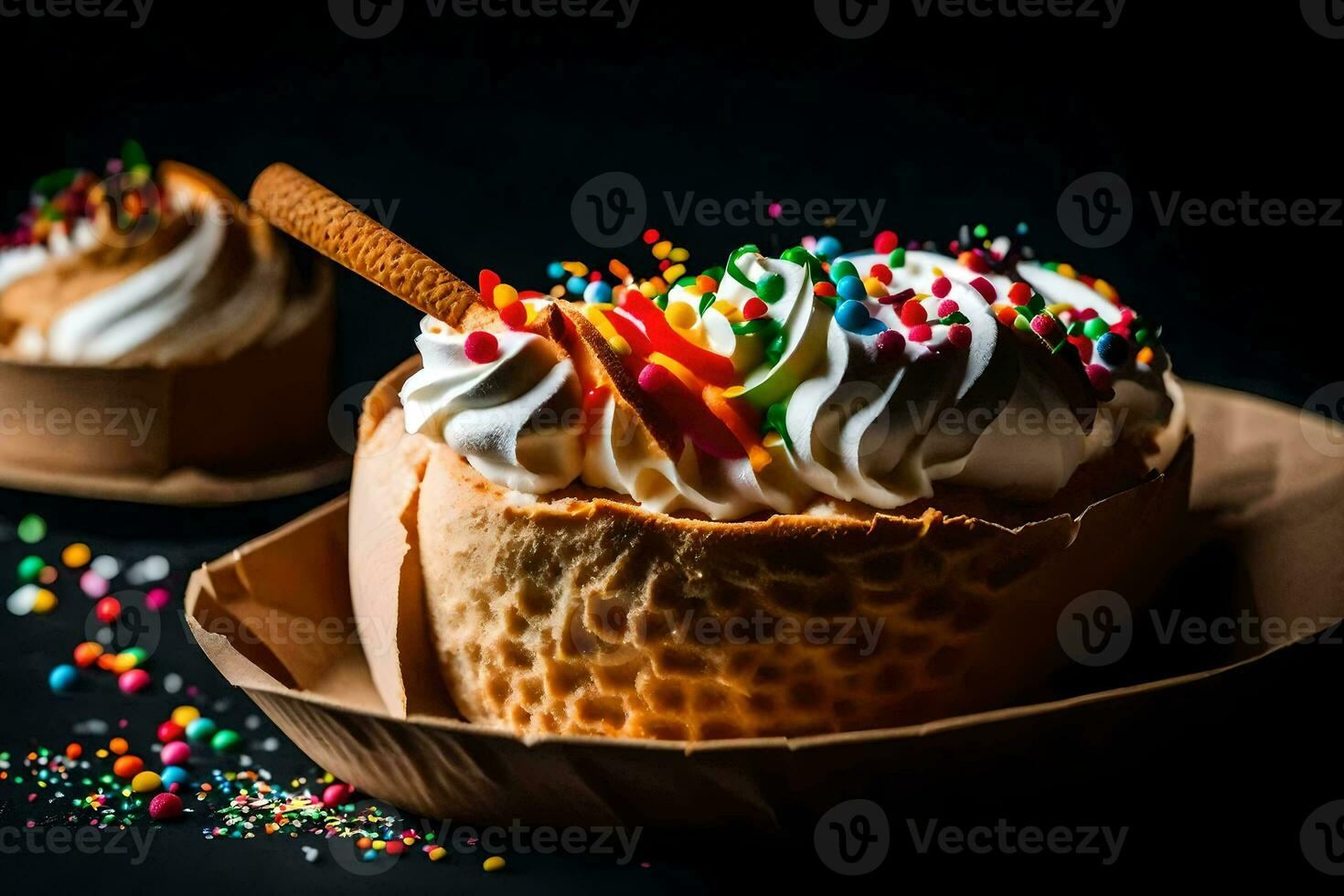 a dessert with whipped cream and sprinkles. AI-Generated photo