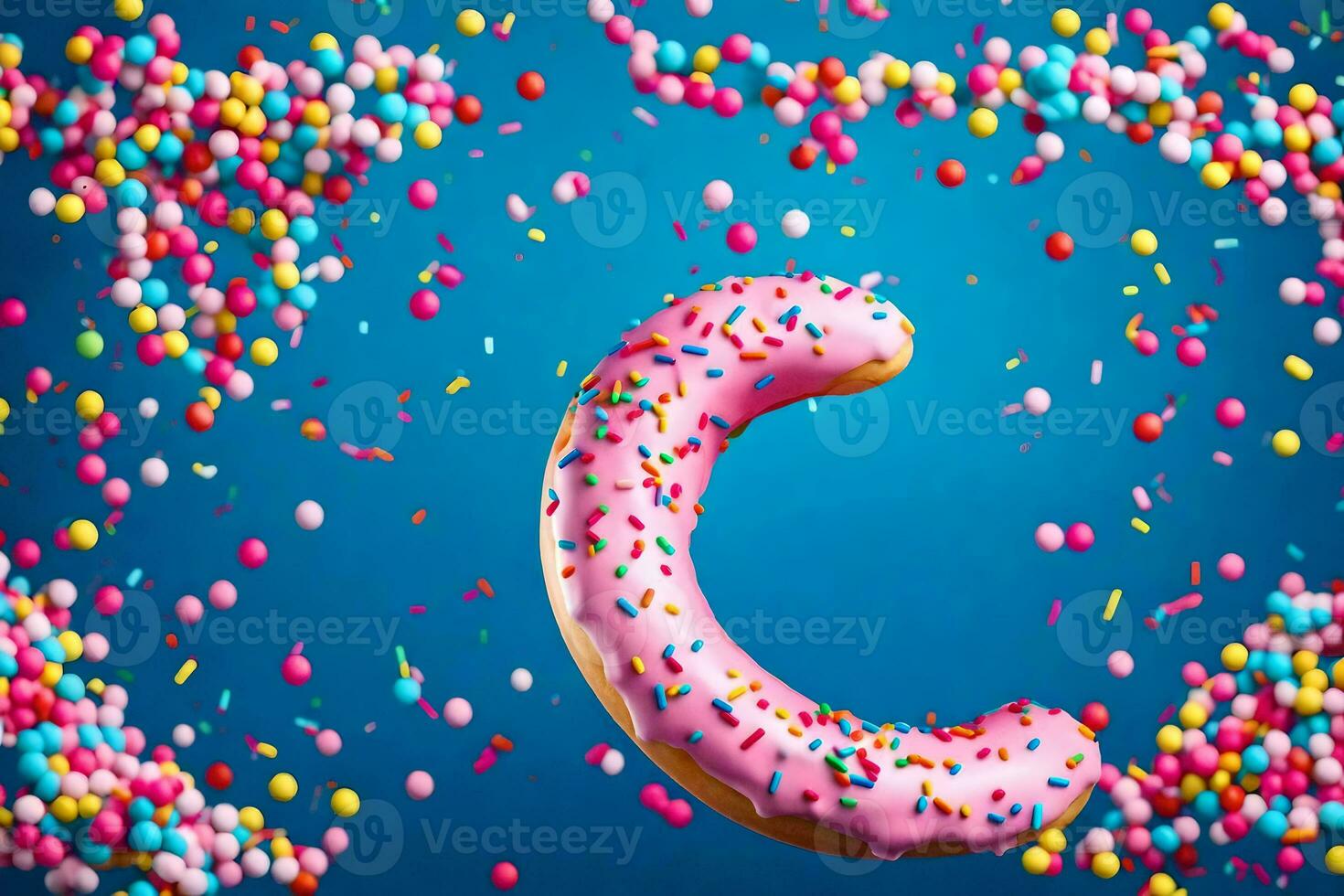 the letter c is surrounded by sprinkles on a blue background. AI-Generated photo