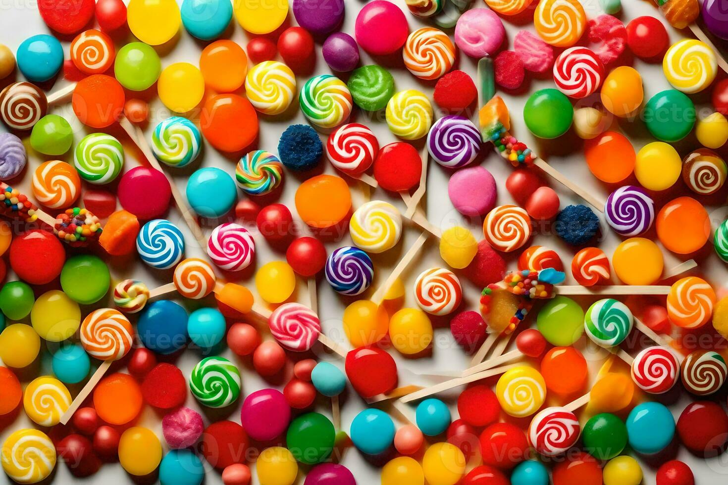 colorful candy lollipops on white background. AI-Generated photo