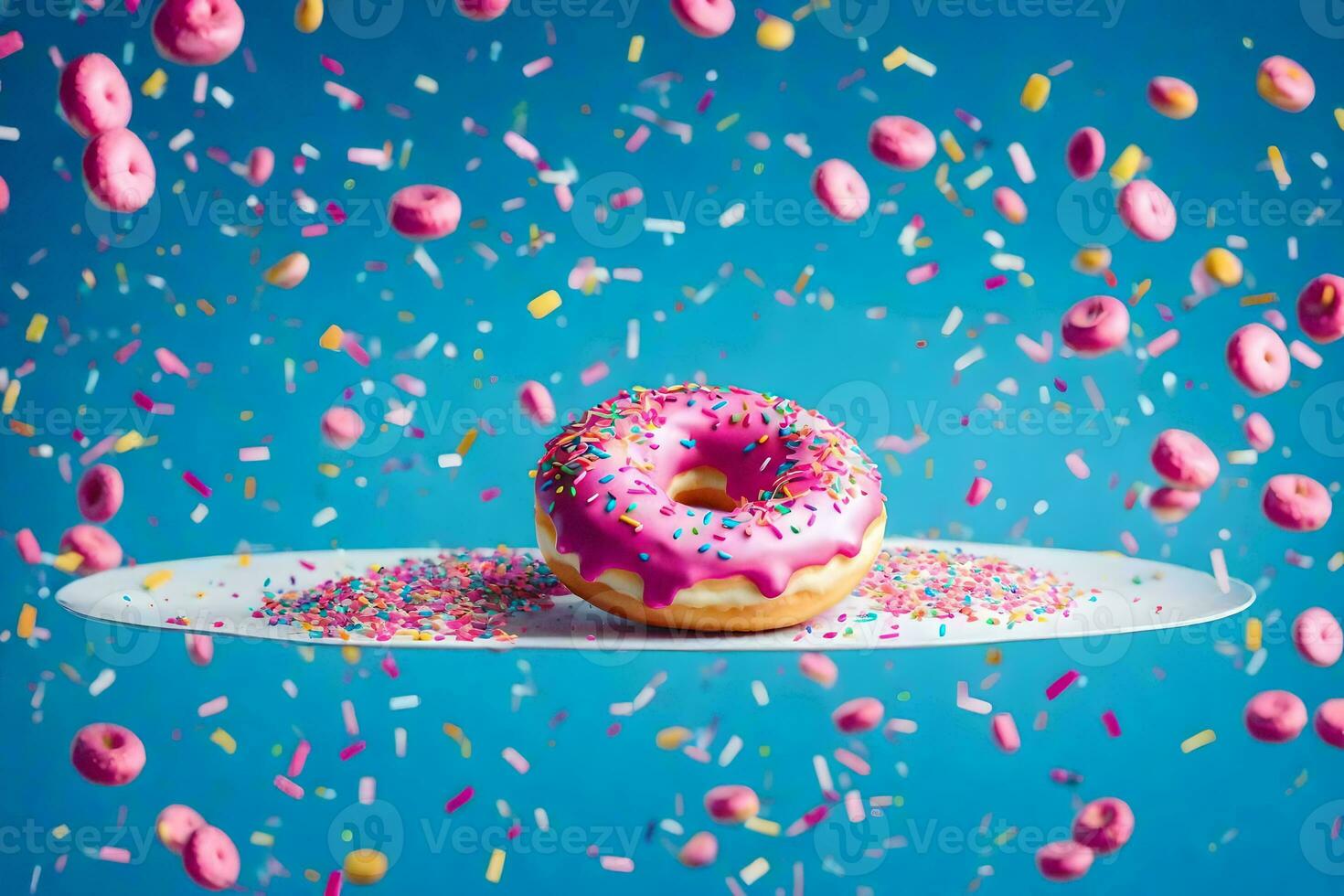 a donut with sprinkles on a plate. AI-Generated photo