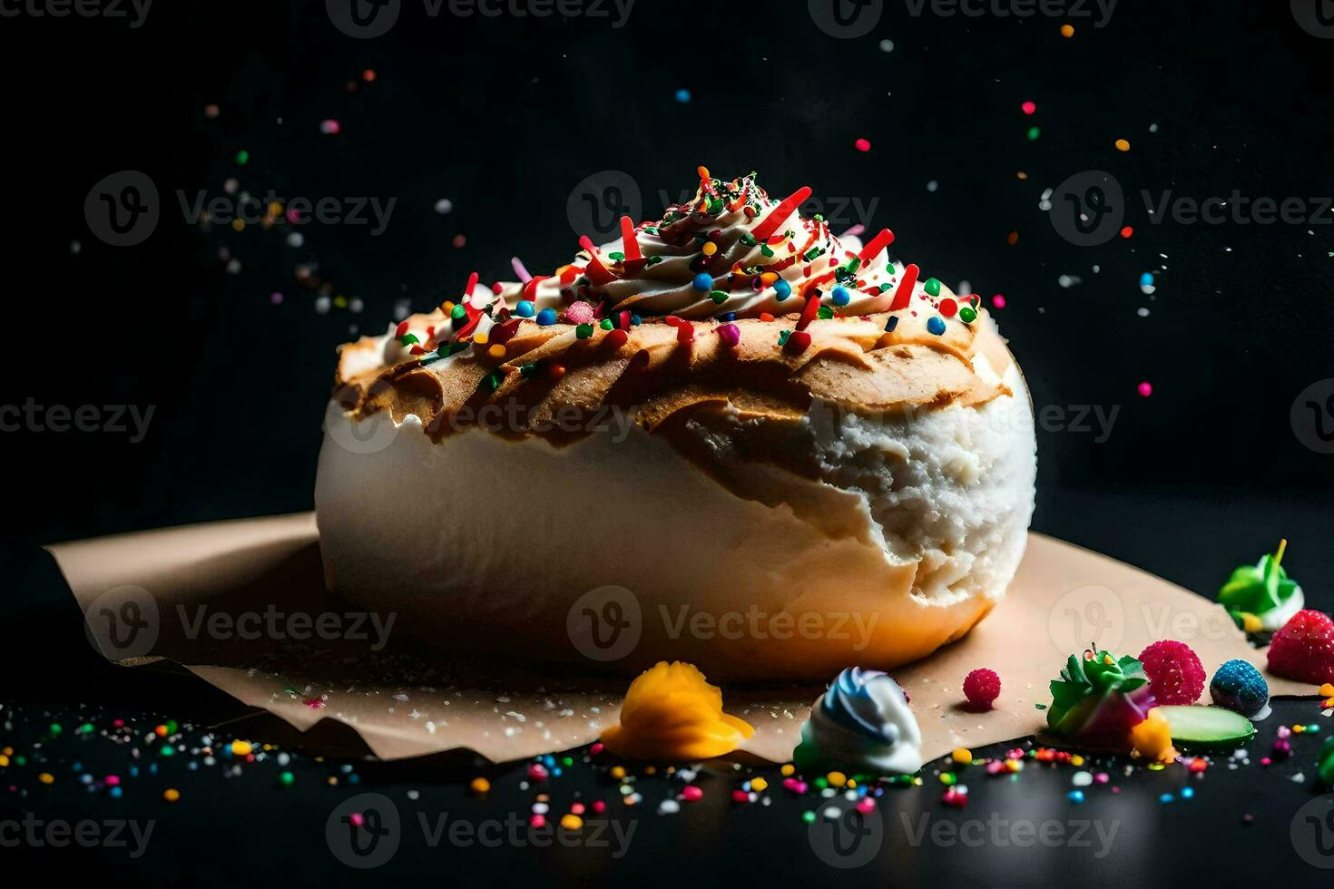 a cake with sprinkles and confetti on it. AI-Generated photo