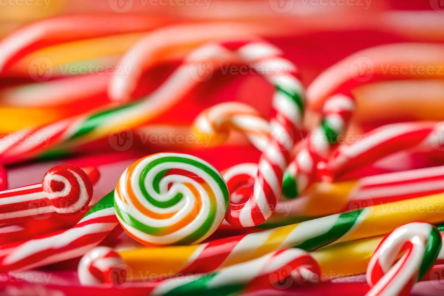 many candy canes are arranged in a pile. AIGenerated 33784516 Stock