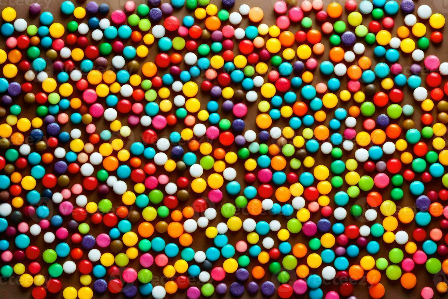 colorful candies on a brown surface. AI-Generated photo